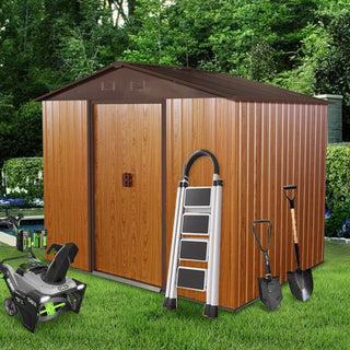 8X6 FT Outdoor Metal Storage Shed with Foundation, Weatherproof Garden Tool Organizer