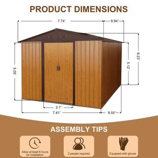 8x10FT Outdoor Metal Storage Shed with Foundation, Weather-Resistant Garden Tool House for Backyard & Patio