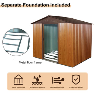 8X6 FT Outdoor Metal Storage Shed with Foundation, Weatherproof Garden Tool Organizer