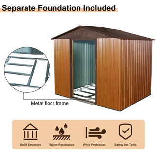 8X6 FT Outdoor Metal Storage Shed with Foundation, Weatherproof Garden Tool Organizer