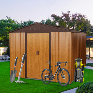 8x10FT Outdoor Metal Storage Shed with Foundation, Weather-Resistant Garden Tool House for Backyard & Patio