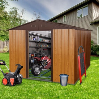 8x10FT Outdoor Metal Storage Shed with Foundation, Weather-Resistant Garden Tool House for Backyard & Patio
