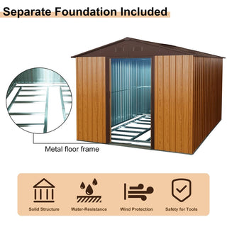 8x10FT Outdoor Metal Storage Shed with Foundation, Weather-Resistant Garden Tool House for Backyard & Patio
