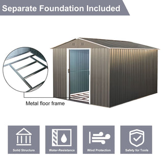 8x10FT Outdoor Metal Storage Shed with Foundation, Weather-Resistant Garden Tool House for Backyard & Patio