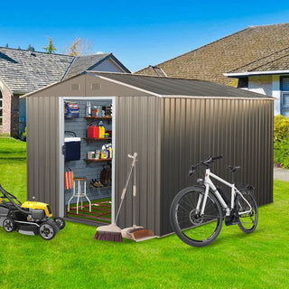 8x10FT Outdoor Metal Storage Shed with Foundation, Weather-Resistant Garden Tool House for Backyard & Patio