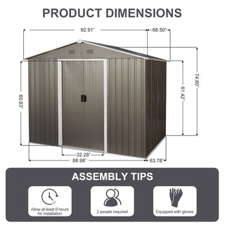 8X6 FT Outdoor Metal Storage Shed with Foundation, Weatherproof Garden Tool Organizer