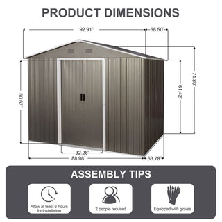 8X6 FT Outdoor Metal Storage Shed with Foundation, Weatherproof Garden Tool Organizer