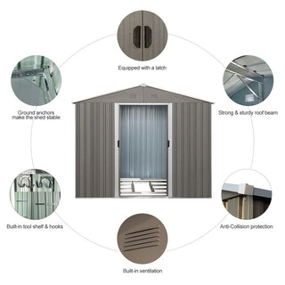 8x10FT Outdoor Metal Storage Shed with Foundation, Weather-Resistant Garden Tool House for Backyard & Patio