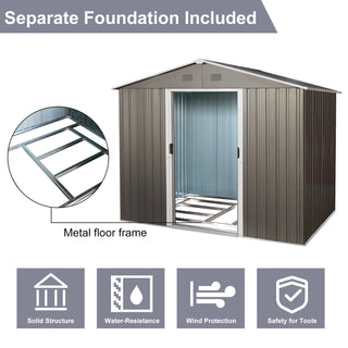 8X6 FT Outdoor Metal Storage Shed with Foundation, Weatherproof Garden Tool Organizer
