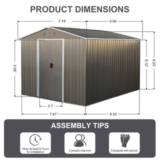 8x10FT Outdoor Metal Storage Shed with Foundation, Weather-Resistant Garden Tool House for Backyard & Patio