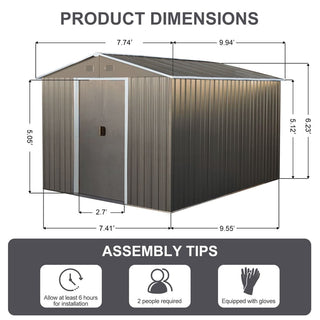 8x10FT Outdoor Metal Storage Shed with Foundation, Weather-Resistant Garden Tool House for Backyard & Patio