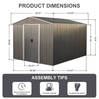 8x10FT Outdoor Metal Storage Shed with Foundation, Weather-Resistant Garden Tool House for Backyard & Patio