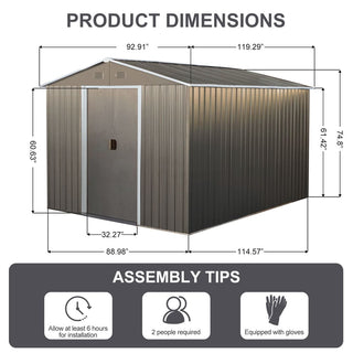 8x10FT Outdoor Metal Storage Shed with Foundation, Weather-Resistant Garden Tool House for Backyard & Patio