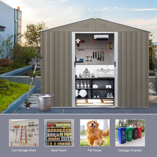 8X6 FT Outdoor Metal Storage Shed with Foundation, Weatherproof Garden Tool Organizer