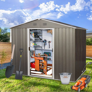 8X6 FT Outdoor Metal Storage Shed with Foundation, Weatherproof Garden Tool Organizer