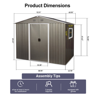 8X6 FT Outdoor Metal Storage Shed with Foundation, Weatherproof Garden Tool Organizer