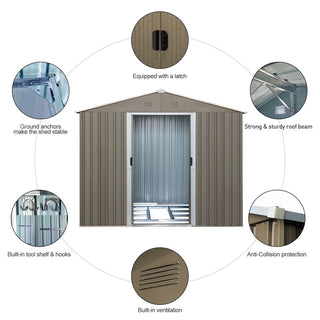 8X6 FT Outdoor Metal Storage Shed with Foundation, Weatherproof Garden Tool Organizer