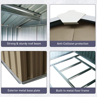 8X6 FT Outdoor Metal Storage Shed with Foundation, Weatherproof Garden Tool Organizer