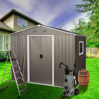 8X6 FT Outdoor Metal Storage Shed with Foundation, Weatherproof Garden Tool Organizer