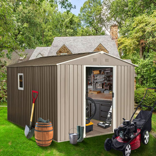 8x10FT Outdoor Metal Storage Shed with Foundation, Weather-Resistant Garden Tool House for Backyard & Patio