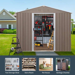 8x10FT Outdoor Metal Storage Shed with Foundation, Weather-Resistant Garden Tool House for Backyard & Patio