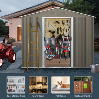 8X6 FT Outdoor Metal Storage Shed with Foundation, Weatherproof Garden Tool Organizer