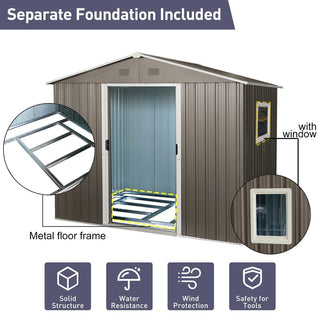 8X6 FT Outdoor Metal Storage Shed with Foundation, Weatherproof Garden Tool Organizer
