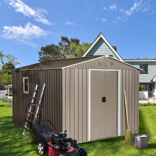 8x10FT Outdoor Metal Storage Shed with Foundation, Weather-Resistant Garden Tool House for Backyard & Patio