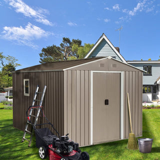 8x10FT Outdoor Metal Storage Shed with Foundation, Weather-Resistant Garden Tool House for Backyard & Patio