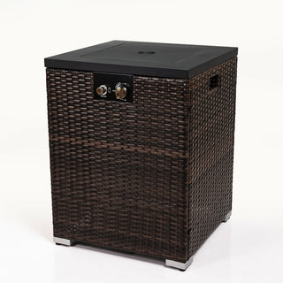 22" Propane Gas Fire Pit Table, 50000 BTU Square Steel Fire Pit with Beautiful Wicker Base for Outside Patio Deck Garden Backyard-Black