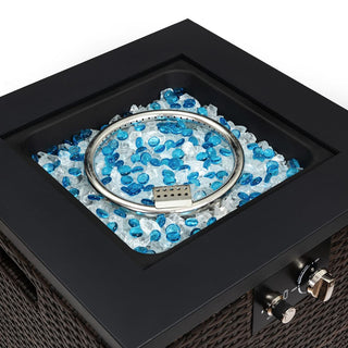 22" Propane Gas Fire Pit Table, 50000 BTU Square Steel Fire Pit with Beautiful Wicker Base for Outside Patio Deck Garden Backyard-Black