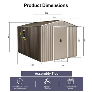 8x10FT Outdoor Metal Storage Shed with Foundation, Weather-Resistant Garden Tool House for Backyard & Patio