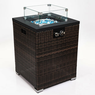 22" Propane Gas Fire Pit Table, 50000 BTU Square Steel Fire Pit with Beautiful Wicker Base for Outside Patio Deck Garden Backyard-Black
