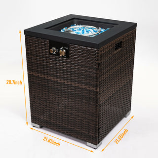 22" Propane Gas Fire Pit Table, 50000 BTU Square Steel Fire Pit with Beautiful Wicker Base for Outside Patio Deck Garden Backyard-Black