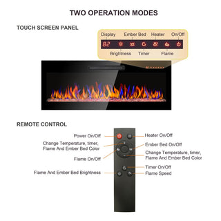 36/42 Inch Ultra-Thin Wall-Mounted Electric Fireplace with Tempered Glass, Multicolor Flames & Remote Control