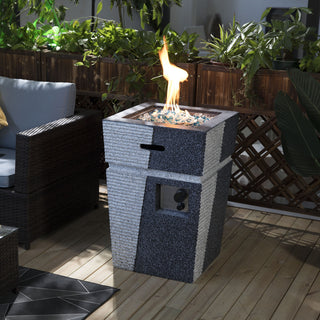 20" Propane Gas Fire Pit Table, 40000 BTU Square Concrete Fire Pit for Outside Patio Deck Garden Backyard-Light Gray