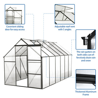 Polycarbonate Greenhouse Raised Base and Anchor Aluminum Heavy Duty Walk-in Greenhouses for Outdoor Backyard in All Season