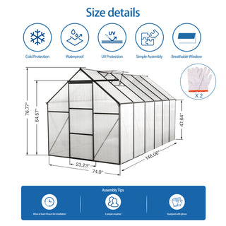 Polycarbonate Greenhouse Raised Base and Anchor Aluminum Heavy Duty Walk-in Greenhouses for Outdoor Backyard in All Season