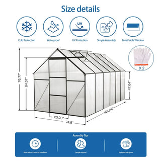 Polycarbonate Greenhouse Raised Base and Anchor Aluminum Heavy Duty Walk-in Greenhouses for Outdoor Backyard in All Season