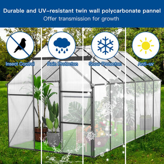 Polycarbonate Greenhouse Raised Base and Anchor Aluminum Heavy Duty Walk-in Greenhouses for Outdoor Backyard in All Season
