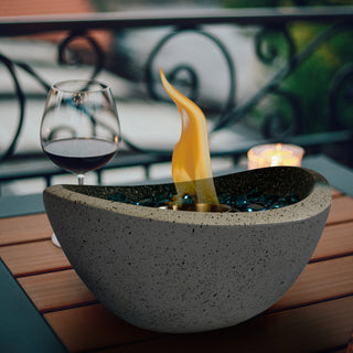 Tabletop Fire Pit Black/White+Blue, Outdoor & Indoor Fire Pit, Portable Concrete Fire Pit, Personal Ethanol Fireplace, Outdoor Table Top Fire Pit, Mini Fire Pit Smokeless Fire Bowl