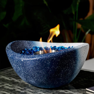 Tabletop Fire Pit Black/White+Blue, Outdoor & Indoor Fire Pit, Portable Concrete Fire Pit, Personal Ethanol Fireplace, Outdoor Table Top Fire Pit, Mini Fire Pit Smokeless Fire Bowl