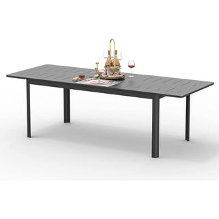 94.5" Expandable Aluminum Patio Dining Table for 6–8 People, Rectangular Outdoor Table in Dark Brown for Porch, Lawn & Garden