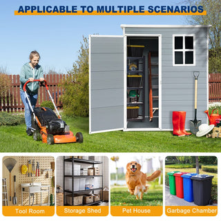 Resin Outdoor Storage Shed Plastic Garden Sheds with Floor and Lockable Door for Backyard, Lawn, Grey