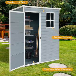 Resin Outdoor Storage Shed Plastic Garden Sheds with Floor and Lockable Door for Backyard, Lawn, Grey