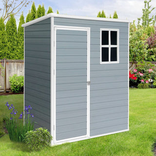 Resin Outdoor Storage Shed Plastic Garden Sheds with Floor and Lockable Door for Backyard, Lawn, Grey