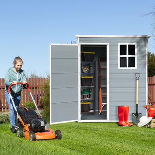 Resin Outdoor Storage Shed Plastic Garden Sheds with Floor and Lockable Door for Backyard, Lawn, Grey