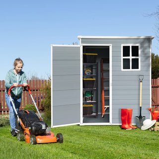 Resin Outdoor Storage Shed Plastic Garden Sheds with Floor and Lockable Door for Backyard, Lawn, Grey