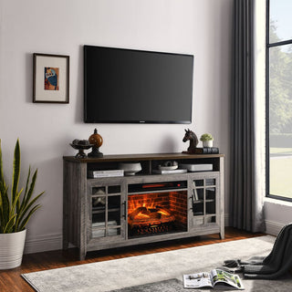 55-Inch Electric Fireplace TV Stand, Gray Wash Media Console with Built-In Heater for Living Room