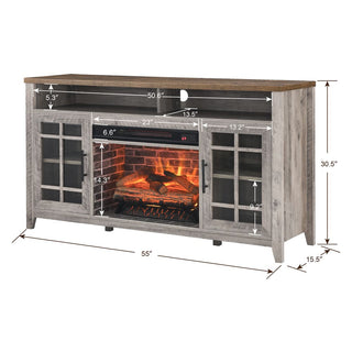 55-Inch Electric Fireplace TV Stand, Gray Wash Media Console with Built-In Heater for Living Room